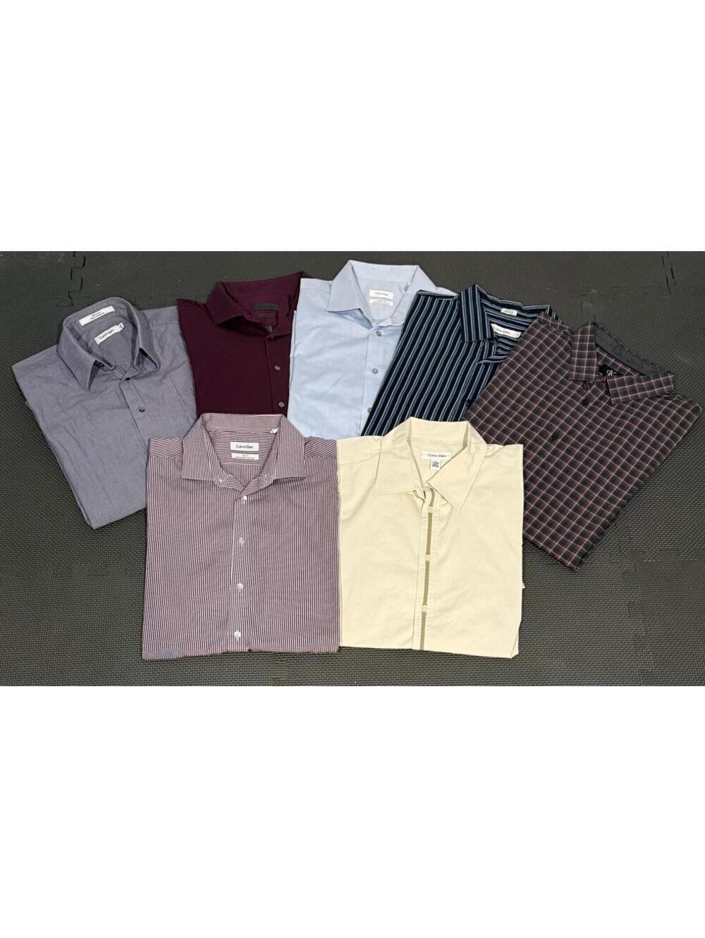 Bundle of 7 Calvin Klein Men's (XL) Long Sleeve Button Down Dress Casual Shirts
